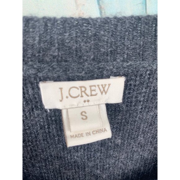 J Crew Deer Sweater V Neck Style B 3786  S Gray Cream  Deer Sweater Marino Wool - Picture 2 of 6